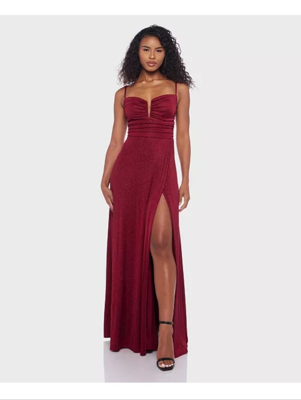 B. Darlin Size 7/8 Burgundy Glitter Ruched Formal Maxi Gown NWT $119